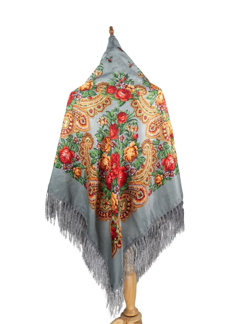 بيداني شال فضي بنقوش الزهور من روسلانا